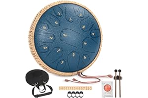 AKOZLIN Tamburo per lingua in acciaio, tamburo professionale per lingua in acciaio, 12 – 13 – 14 pollici (15 note), con martelli, borsa, fingerpicks, libri musicali (13 pollici 15 note)
