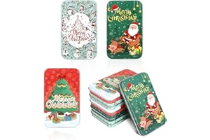 LIHAO Lot de 6 Mini Boîtes Noël en Fer pour Carte Cadeau, Coffret Rectangulaire Boîte de Rangement pour Bijoux, Pièce de Monnaie