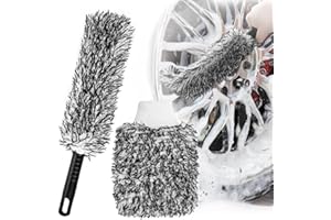 AdrreyuFny Spazzola Cerchi Auto e Guanto Lavaggio Auto, Flessibile Microfibra Spazzola Ruote Kit per Pulizia Profonda per Tutti i Tipi di Cerchioni Senza Graffi e Non Danneggia Vernice - Nero