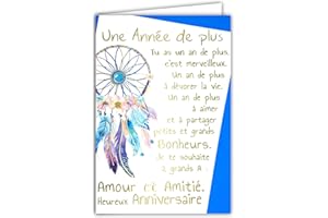 Afie 69-3006 Carte ANNIVERSAIRE grand texte mots en dorure OR doré qui brille attrape-rêves ; Livrée avec enveloppe couleur assortie ; Format Carte fermée 11,5x17cm ; Fabriqué en France ;