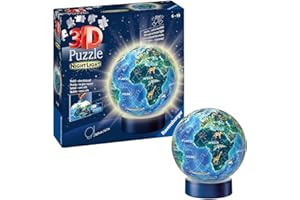 Ravensburger 3D Puzzle 11844 - Nachtlicht Erde bei Nacht - Puzzle-Ball Kinderglobus mit LED Leuchtsockel inkl. Klatsch-Mechanismus - Geschenkidee für Kinder ab 6 Jahren