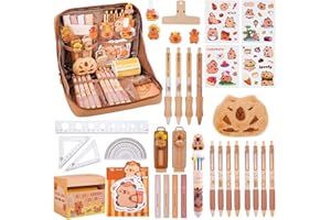 Pipihome Capybara Kawaii Trousse,Papeterie Fourniture Scolaire Kawaii， Papeterie Qidures Comprenant Une Trousse À Crayons/stylos Gel/Porte-clés,Modern Capybara Accessoires (B)