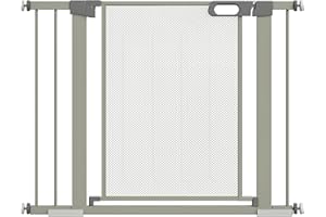 PawHut Cancelletto per Cani Estensibile a Pressione, Cancello di Sicurezza con Chiusura Automatica in Acciaio e ABS, 75-103x76 cm, Grigio