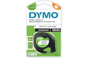 DYMO LetraTag Paper Labels | Authentic | 12 mm x 4 m Roll | Black Print on White | Self-Adhesive Multipurpose Labels for LetraTag Label Makers | Made in Europe