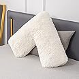 LSC Orthopedic V Pillow Soft & Fluffy Sherpa Teddy HUG & SNUG Fleece Pillows to Support Head, Neck and Back V-Shaped Maternity and Nursing Pillow with Non-Allergenic Pillowcase 70 x 35 cm (White)