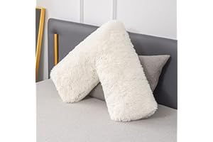 LIFESTYLE COMFORT LTD LSC,Cuscino ortopedico a V, morbido e soffice Sherpa Teddy HUG & SNUG, cuscino in pile per sostenere testa, collo e schiena a forma di V, per maternità e allattamento, 70x35 cm, colore: bianco