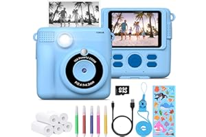FUNKAM Aparat fotograficzny dla dzieci Natychmiastowe drukowanie,- 2,4" HD 1080P- z kartą SD 32GB, 5 markerów, naklejki, 5 rolek papieru, wisiorek. Aparat dla dzieci i dziewcząt. (Niebieski)