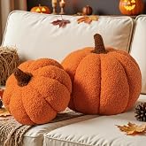 Lanpn Set of 2 Pumpkin Pillow, Halloween Decoration Decorative Cushion Pumpkin Sherpa Fleece Soft Cute 3D Shape for Autumn Th