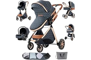 Sianldcone Poussette 3 en 1, Tissus Haut de Gamme Poussette Bebe, Poussoir Bidirectionnel Poussettes Avec Cosy, Vision Buverte Poussettes Combinées (V9 Blue)