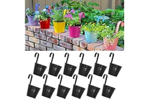 ARTKETTY 13cm Hanging Plant Pots with Drainage Hole Set of 12, Large Metal Hanging Planters with Detachable Hook Garden Flower Vase Bucket Indoor/Outdoor for Balcony Railing Fence Home Decor, Black