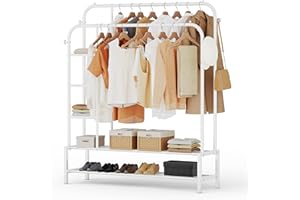 JOISCOPE Burro Ropa, Colgador de Ropa Metálico, Perchero Burro Dormitorio Multifuncional, Estante de Ropa Con Doble Capa 4 Ganchos Almacenamiento, para colgar Ropa, bolsas, zapatos etc, F-Bianco