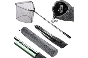 Rodeel Rubber Coated 61" Telescopic Fishing Folding Landing Net Pole Extending 23-61 inch 58-155 cm for Fly Carp Course Sea