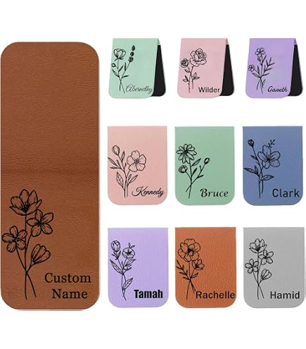Lot De 3 Marque-pages Magnétiques Personnalisables FIDWALL - Prénom + Fleur De Naissance - Cuir PU - Idéal Cadeau Lecteur - 11