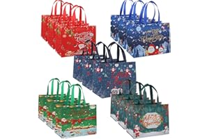 LZRINUE 15 Pack Christmas Tote Bags Mix Color Set, Reusable Tote Bag With Handle, Christmas Fashionable Bag Foldable Water Resistant Gift Shopping Bag for Xmas Party