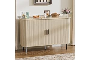 BonVache Sideboard Cabinet, Buffet Storage Cabinet, Kitchen Cupboard with Tambour Sliding Door, Storage Unit for Living Room Home Dinning Room Modern,Beige