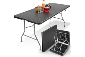 ‎AREBOS Arebos Buffettisch zusammenklappbar 182 x 74 x 74 cm in Rattan Optik Wetterfest Gartentisch Partytisch Klapptisch für Garten Terrasse und Balkon | 8 Personen | Campingtisch mit Tragegriff | Schwarz