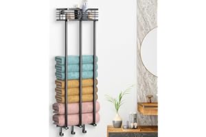 ENONCI Toallero montado en la Pared, Almacenamiento de Toallas para baño, Soporte para Toallas con Estante y 3 Ganchos, toalleros de Pared con Capacidad para hasta 6 Toallas enrolladas Grandes (63 x
