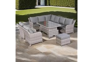 Rattan park Sicily Range 9 Seater Rattan Garden Furniture Aluminium Left Hand Corner sofa Set with Rising Table and Two Chairs in Grey Weave (9 Seater Corner Sofa)
