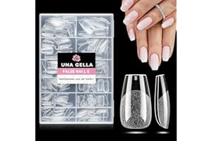 UNA GELLA Short Ballerina Nail Tips for Gel Nails, Pack of 216, 12 Sizes, Soft Gel Nail Tips, Full Cover Nail Tips with Full Cover Acrylic False Nails for Extension
