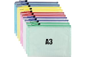 FULFUN Plastic Wallets A3 Zip Wallets Ziplock Bags Plastic Mesh Document File Folder A3 Zipper Bag Zip Locked Bags - 10PCS