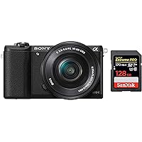 Sony Alpha ILCE5100L 24.3MP Digital SLR Camera (Black) with 16-50mm Lens with Free Case (Bag) + SanDisk 128GB Extreme Pro SDXC UHS-I Card - C10, U3, V30, 4K UHD, SD Card