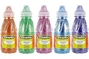 CLÉOPÂTRE CLEOPATRE – Lot de 5 Bouteilles de Peinture Pailletée 250ml – Concentré en Paillettes – Tous Support - Loisirs Créatifs Enfants et Adultes