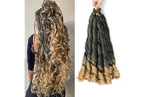 CAZSYSDD French Curly Braiding Hair for Box Braids 22 inch Loose Wave Braiding Hair Pre Stretched Bouncy Braiding Hair Crochet Spiral Curl Hair Extensions dla kobiet (T27 #, 22 cale (opakowanie 6))
