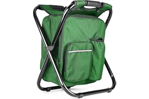 Kikerike Portable Stool Backpack Cooler Chair 300 LBS Max Load Folding Fishing Cooler Backpack Stool for Outdoors Hiking Beach Travel - Army Green