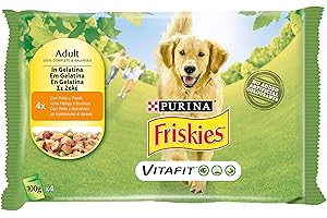 Friskies PURINA Húmedo Perros Botes de gelatina con Pollo y Guisantes - 40 Sobres de 100 g Cada uno (10 Unidades de 4 x 100 g)