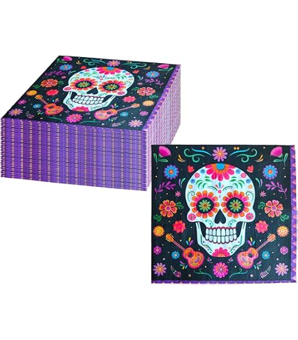 FIESTAS GUIRCA Catrina-Papierservietten – 20 Stück, 16x16 Cm, Schwarz, Für Halloween & Tag Der Toten