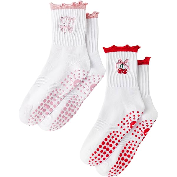Grippyglow Anti-Rutsch Socken - Yoga & Pilates Socken Mit Herz-Grip In Beige-Rot