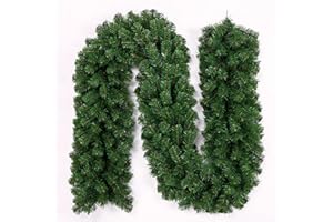 HUTATO Girlanda bożonarodzeniowa, 2,7 m, sztuczny rattanowy wieniec bożonarodzeniowy, na drzwi wejściowe, wiszące girlandy na kominki, schody, dekoracja domu, dekoracja bożonarodzeniowa, zielona 1