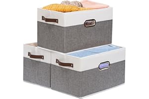Yawinhe Lot de 3 Boîte de Rangement, Sans Couvercle Caisses de rangement, pour Serviettes, Livres, Jouets, Vêtements et Ainsi de Suite (33x23x20cm, Blanc/Gris)