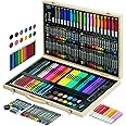 SOIOBLQY 180 Pieces Deluxe Art Set with Watercolor Pen, Crayons, Oil pastels, Watercolor Cakes Set in Wooden Case, Professional Art Kit, for Adults, Teens and Artist, Paint Supplies