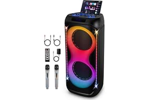 GEYGUY Karaoke Professionale Completo con 2 microfonos, 2 × 8" Woofer Cassa Bluetooth Portatile, Altoparlante Amplificato Impianto supporto TWS/AUX/USB/TF per riunioni di famiglia/riunioni GPSK28-1
