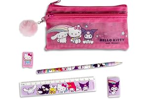 Hello Kitty 5-delars brevpappersset med pennfodral, blyertspenna, linjal, radergummi och pennvässare för barn