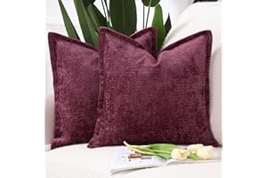 Madizz 2 Pezzi Copri Cuscino in Velluto Chenille con Bordo Copricuscini Morbido Decorativo Fodere per Cuscino Lusso Stile Arredi per Casa Divano Letto Burgundy 40x40 cm