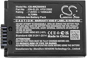 CS Cameron Sino Bateria wymienna Li-Ion, zamienna bateria do aparatu Z50, Z50 ZFC EN-EL25, VFB12502