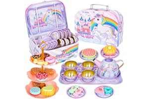 Hnyoou Tea Set for Toddlers,33 Pcs Kids Tea Set Tea Sets for Children,Tea Party set for Children Kids with Food Dessert Tray Teapot Kitchen Accessories for Boys Girls Pretend Play Age 3 Years