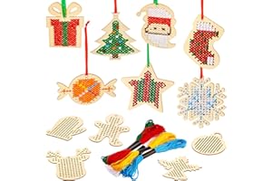 Blulu Kit Decorazione Natalizia in Legno, Punto Croce da Cucire, Stella e Fiocco di Neve per Artigianato, Decorazioni Natalizie, Modelli Assortiti