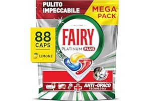 Fairy Platinum Detersivo Pastiglie Lavastoviglie Plus, Brillantante, 88 Capsule, Limone, Tecnologia Anti-Opaco, Contro Il Grasso e le Incrostazioni Ostinate Anche Nei Cicli Brevi