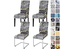 Alishomtll Lot de 4 et 6 housses de chaise extensibles pour chaise basculante - Housses de chaise élastiques - Amovibles et lavables - Protection pour cuisine, restaurant, hôtel, banquet (marbre, 4