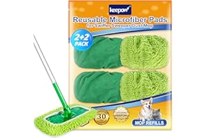 KEEPOW 4 płaskie ściereczki do mopa wielokrotnego użytku Swiffer do mopa podłogowego, do użytku na mokro i na sucho, 4 sztuki, zielone