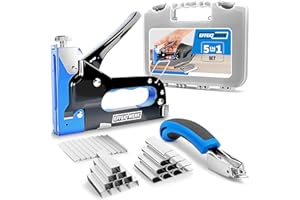 EffektWerk - 5 in 1 Staple Gun Set - Heavy Duty Stapler with 1500 Staples and Staple Remover for Wood, Fabric, Wire Mesh - Hand Tacker with Power Adjustment for Construction, Crafts, Upholstery Work