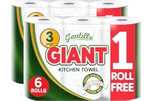 Gentille Giant 3 Ply Thickness Paper Towel | Extra Strong, Absorbent, Tough, Durable Kitchen Roll | Multipurpose Bulk Pack (6)