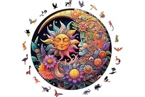 SOMHORN Holzpuzzle Erwachsene, 200-teiliges Tier-Holzpuzzle mit unregelmäßiger Form, Holzpuzzle-Geschenke für Freunde und Familie, mittel (Sonnengott, Mondgott)