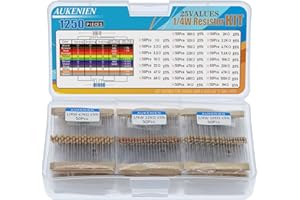 AUKENIEN 25 Valores 1250 Piezas 1/4W Kit Resistencias Electronica Electricas Película de Carbono 5% 1 2.2 3.3 10 22 47 68 100 120 150 220 330 470 560 680 1K 2K 2.2K 4.7K 5.6K 10K 22K 47K 100K 1M Ohm