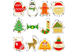 BELSVOR Juego de 12 Moldes Galletas Navidad, Moldes para galletas de acero inoxidable, Cortador galletas para decoración de galletas/pasteles/galletas/pastelería, Moldes Galletas Navidad de 12 formas