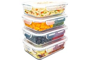 LG Luxury & Grace Pack 4 Fiambrera de Cristal 1500 ml. Recipientes Herméticos para Alimentos. Envases Contenedores. Recipiente Aptos para Microondas, Horno, Lavavajillas y Congelador. Sin BPA.