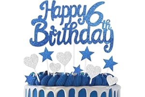 mciskin 6th Birthday Cake Topper,6th Birthday Decorations for Boys Girls,Royal Blue Cake Decorations,Personalised Cupcake Toppers with Heart Star for Girl Boy Women Men Party Supplies